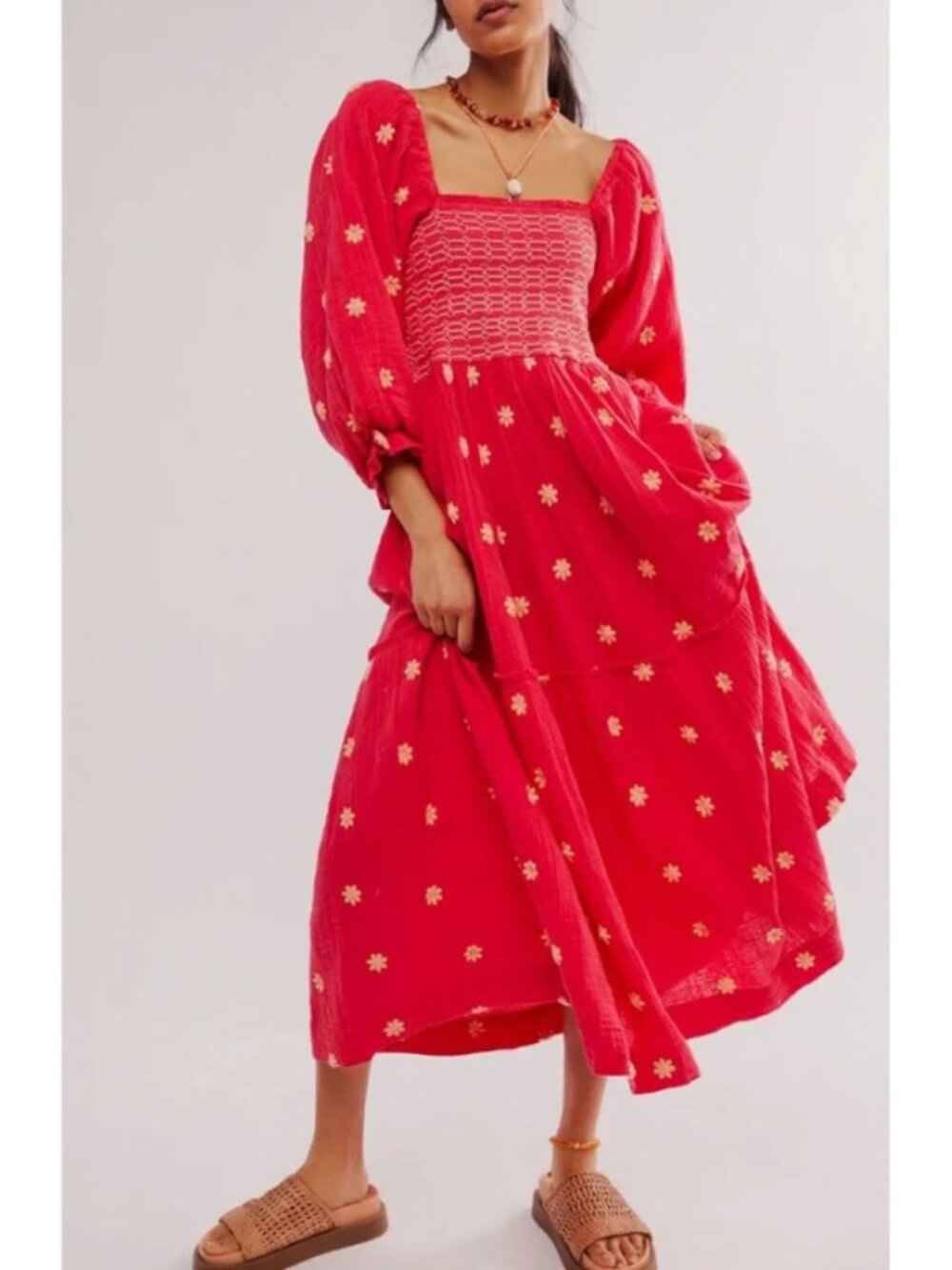Free People Dahlia Embroidered Maxi Dress in Red